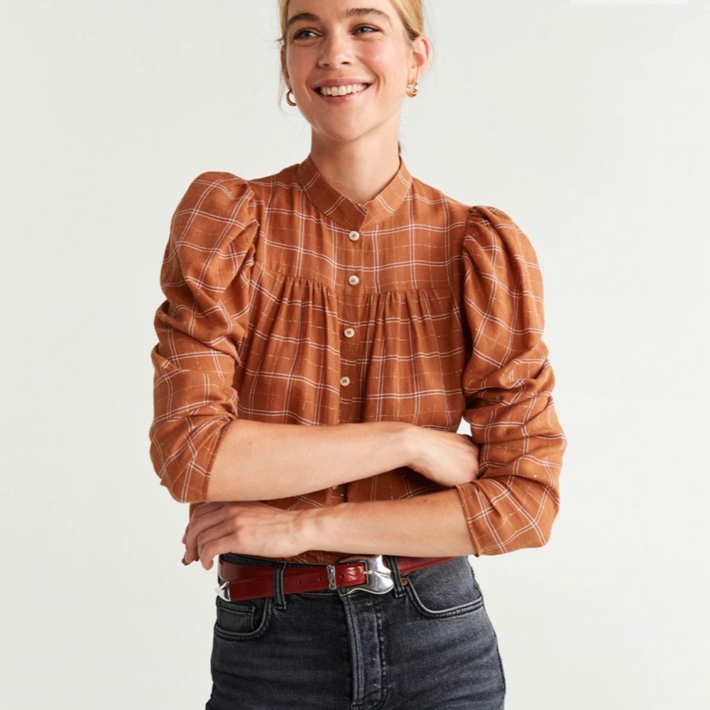 Mango puffy sleeve button up top size US small